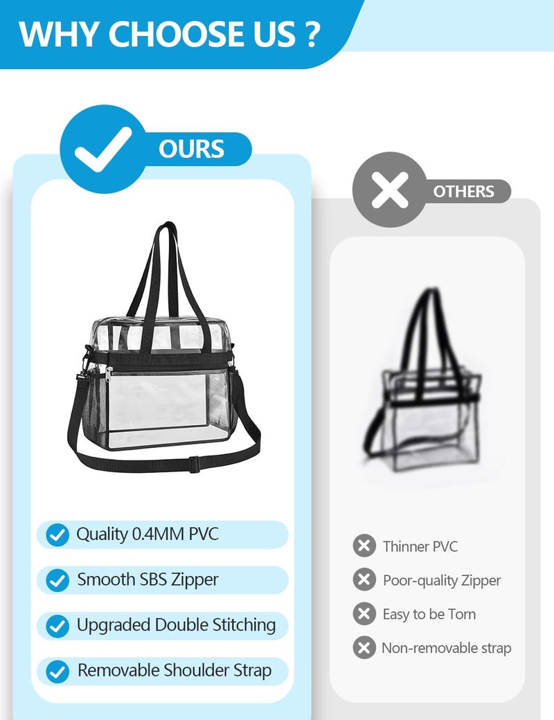 Paxiland Clear Bag for Stadium Events 12x6x12, Large Clear Tote Lunch Bag Stadium Approved with Reinforced Shoulder Straps for Concert Outfits and Festival, Transparent Handbag for men - Black - Image 4